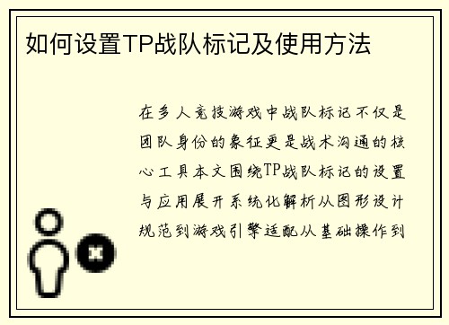 如何设置TP战队标记及使用方法